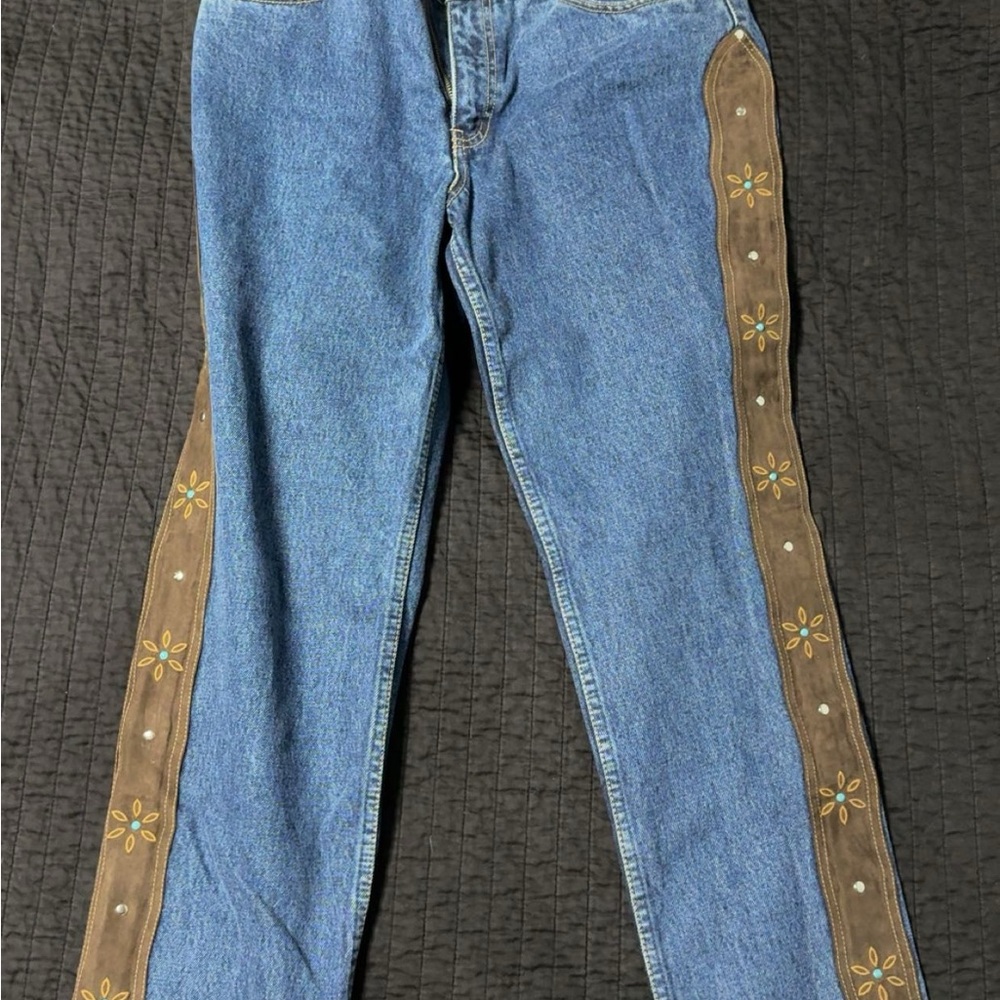 Women's Straight Leg Jeans with Floral Side Panels